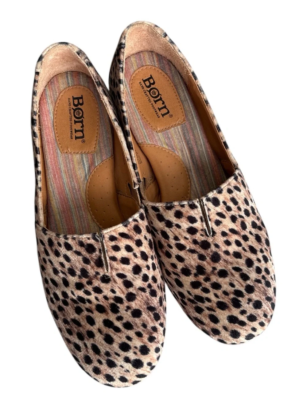Born Sebra Women's Cheetah-Print Slip On Flats in Tan and Black